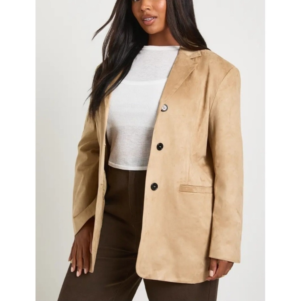 Womens Plus 24 NEW Camel Faux Suede Slouchy Boyfriend Blazer Lux Chic Boohoo
